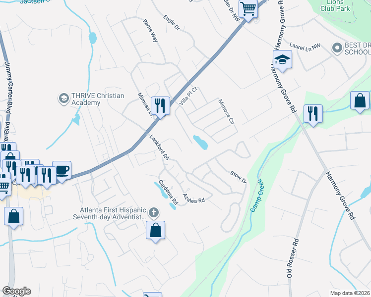 map of restaurants, bars, coffee shops, grocery stores, and more near 465 Villa Place Court in Tucker
