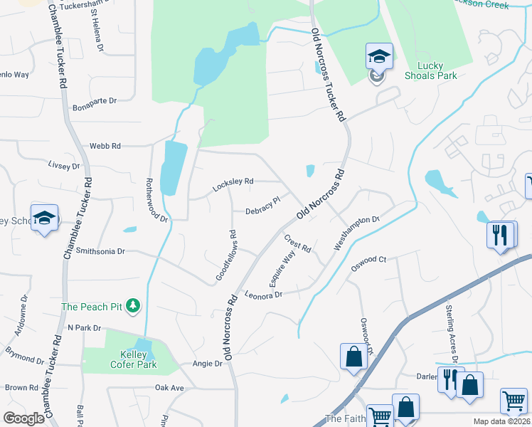 map of restaurants, bars, coffee shops, grocery stores, and more near 4463 Debracy Place in Tucker