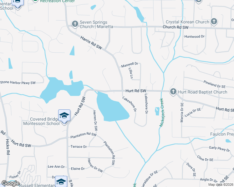 map of restaurants, bars, coffee shops, grocery stores, and more near 293 Hurt Road Southwest in Smyrna