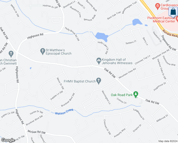 map of restaurants, bars, coffee shops, grocery stores, and more near 2888 Mountain View Road in Snellville