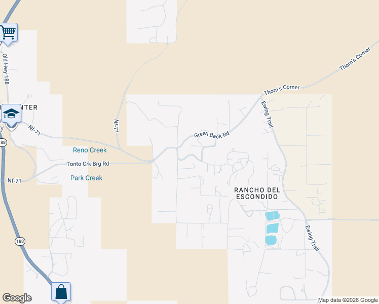 map of restaurants, bars, coffee shops, grocery stores, and more near 341 Forest Lane in Tonto Basin
