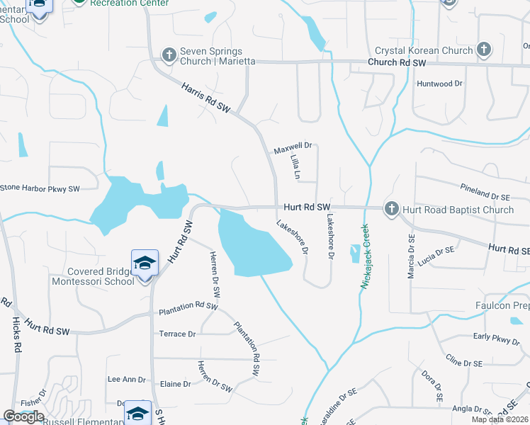 map of restaurants, bars, coffee shops, grocery stores, and more near 293 Hurt Road Southwest in Smyrna