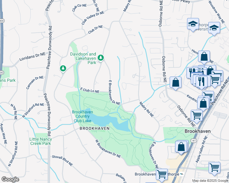 map of restaurants, bars, coffee shops, grocery stores, and more near 1010 East Club Lane Northeast in Atlanta
