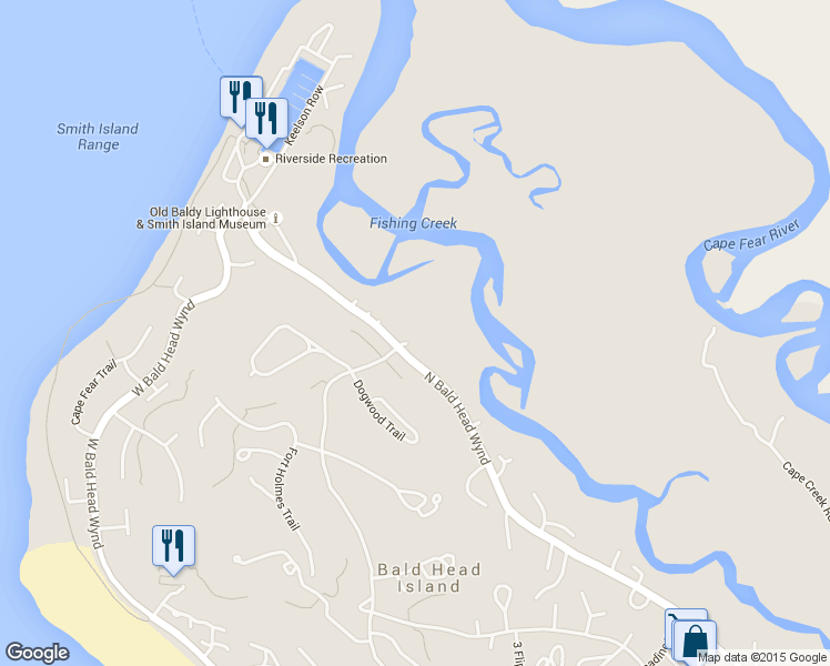map of restaurants, bars, coffee shops, grocery stores, and more near 4 Stede Bonnet Close in Bald Head Island