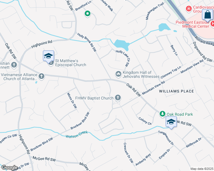 map of restaurants, bars, coffee shops, grocery stores, and more near 2888 Mountain View Road in Snellville