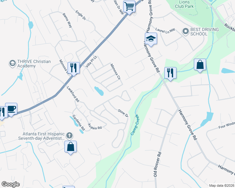 map of restaurants, bars, coffee shops, grocery stores, and more near 5835 Princeton Run Trail in Tucker