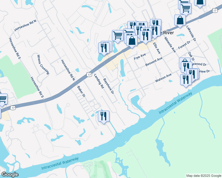 map of restaurants, bars, coffee shops, grocery stores, and more near 233 Banbury Drive in Little River