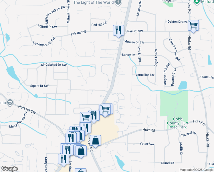 map of restaurants, bars, coffee shops, grocery stores, and more near 3424 Double Eagle Drive Southwest in Marietta