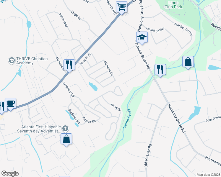 map of restaurants, bars, coffee shops, grocery stores, and more near 5835 Princeton Run Trail in Tucker