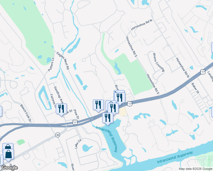 map of restaurants, bars, coffee shops, grocery stores, and more near 4191 Mini Market Road in Little River