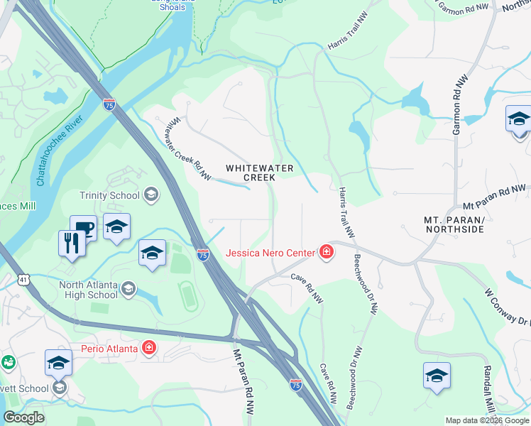 map of restaurants, bars, coffee shops, grocery stores, and more near 4276 Sentinel Post Road Northwest in Atlanta