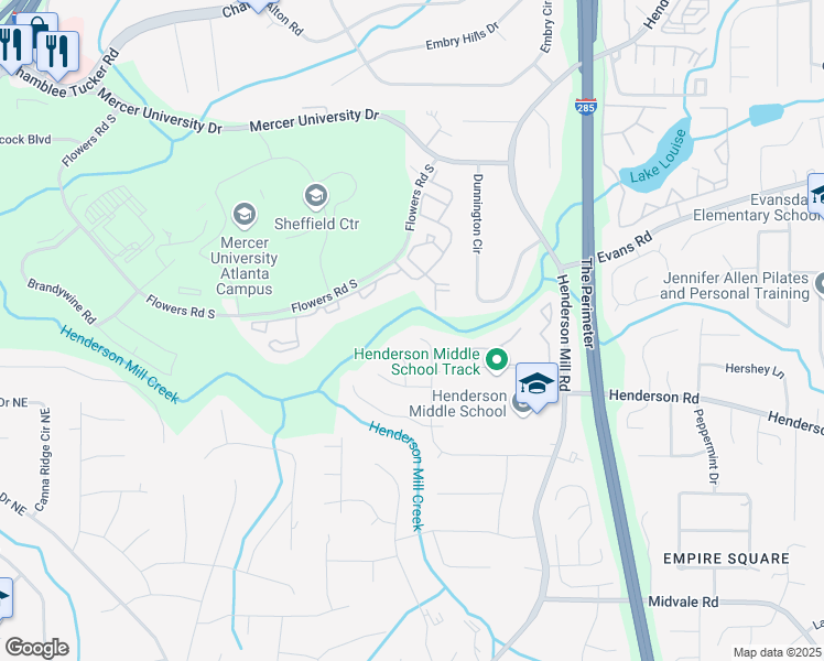 map of restaurants, bars, coffee shops, grocery stores, and more near 3113 Bolero Drive in Atlanta