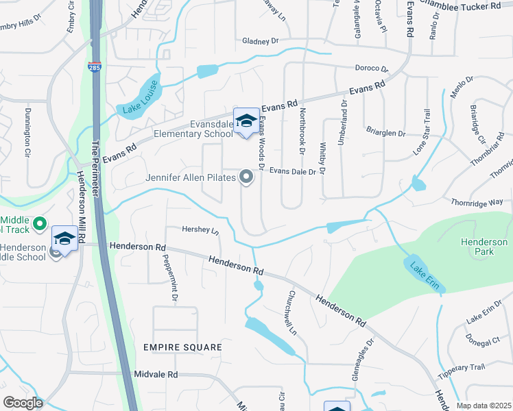 map of restaurants, bars, coffee shops, grocery stores, and more near 2816 Evans Woods Drive in Atlanta