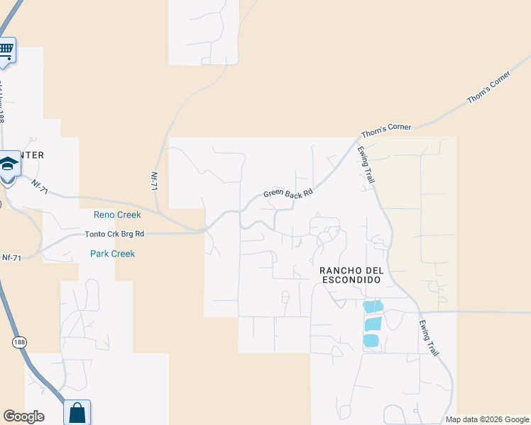 map of restaurants, bars, coffee shops, grocery stores, and more near 341 Forest Lane in Tonto Basin