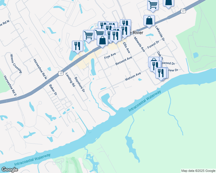 map of restaurants, bars, coffee shops, grocery stores, and more near 1497 South Mariners Pointe in Little River