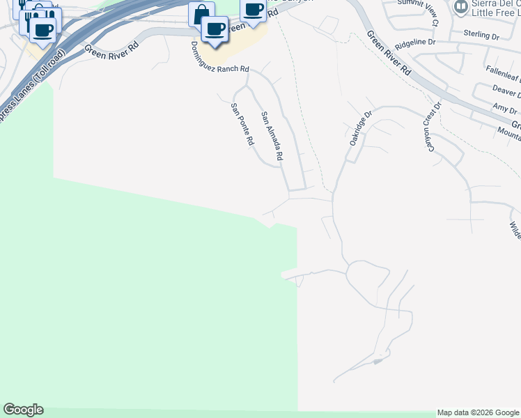map of restaurants, bars, coffee shops, grocery stores, and more near 4263 San Ramon Drive in Corona