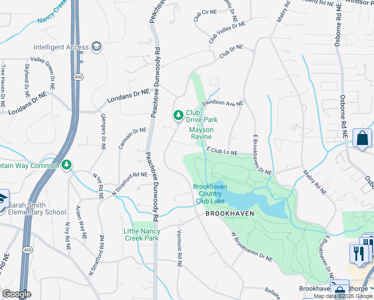 map of restaurants, bars, coffee shops, grocery stores, and more near 4239 W Club Lane Northeast in Atlanta