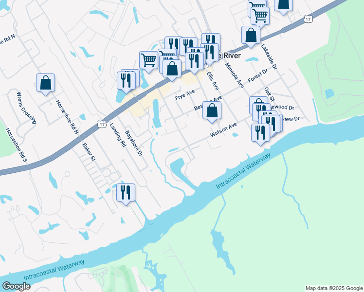 map of restaurants, bars, coffee shops, grocery stores, and more near 1497 South Mariners Pointe in Little River