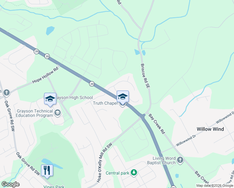 map of restaurants, bars, coffee shops, grocery stores, and more near 3325 Hudson Lane in Loganville