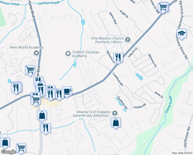 map of restaurants, bars, coffee shops, grocery stores, and more near 137 Staley Drive in Tucker