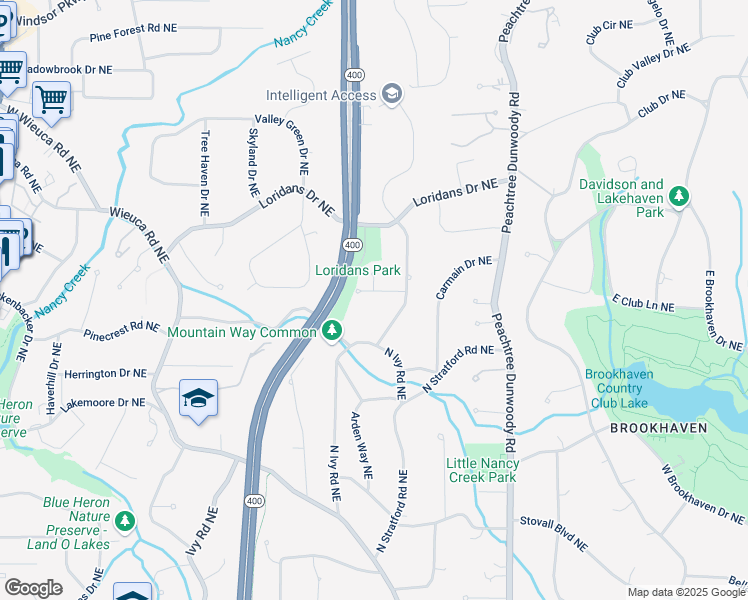 map of restaurants, bars, coffee shops, grocery stores, and more near 725 Glengary Way Northeast in Atlanta