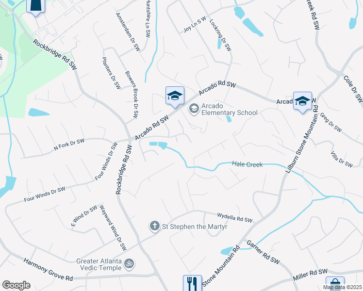 map of restaurants, bars, coffee shops, grocery stores, and more near 300 Blue Spruce Trail in Lilburn