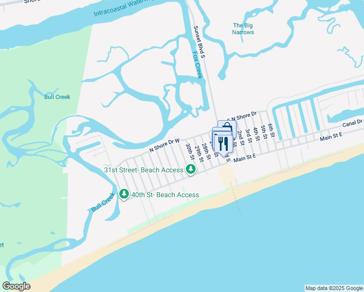 map of restaurants, bars, coffee shops, grocery stores, and more near 405 31st Street in Sunset Beach