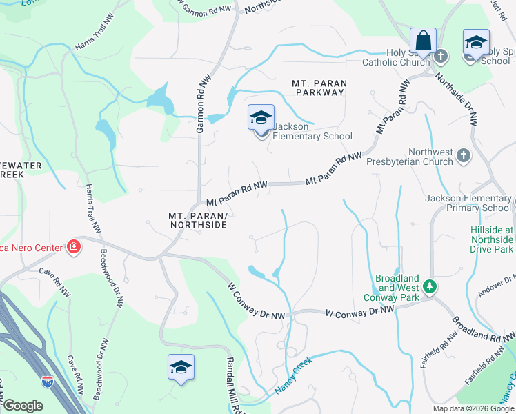map of restaurants, bars, coffee shops, grocery stores, and more near 1350 Mount Paran Road Northwest in Atlanta