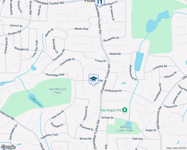 map of restaurants, bars, coffee shops, grocery stores, and more near 2849 Livsey Woods Drive in Tucker