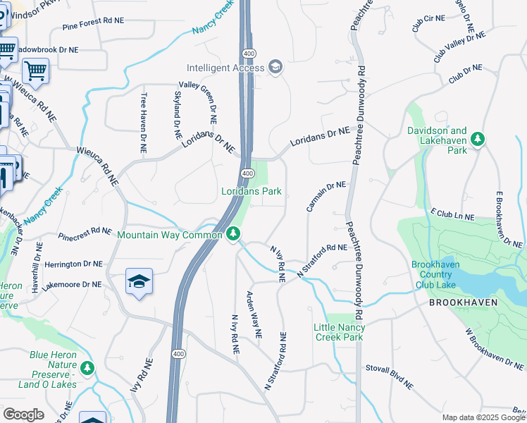 map of restaurants, bars, coffee shops, grocery stores, and more near 725 Glengary Way Northeast in Atlanta