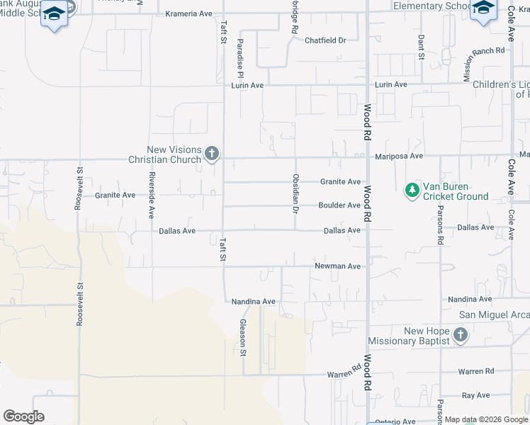 map of restaurants, bars, coffee shops, grocery stores, and more near 18655 Boulder Avenue in Riverside