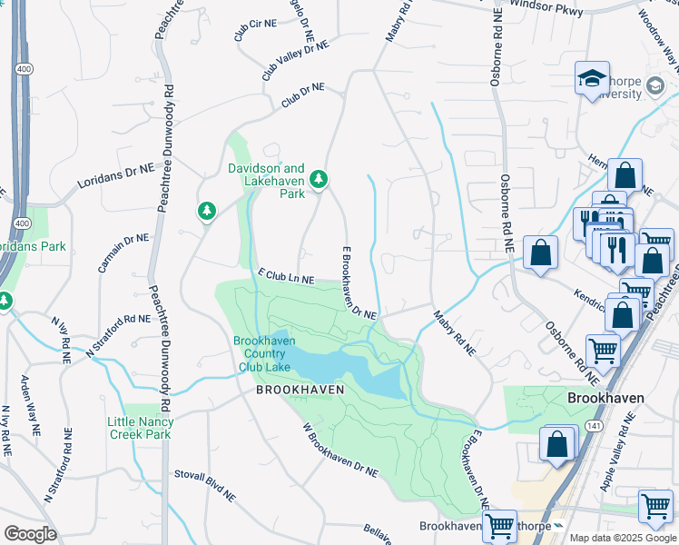 map of restaurants, bars, coffee shops, grocery stores, and more near 1010 East Club Lane Northeast in Atlanta
