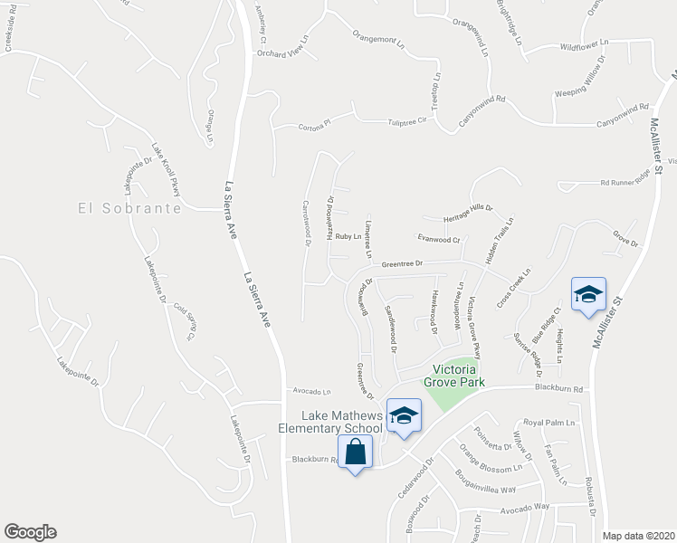 map of restaurants, bars, coffee shops, grocery stores, and more near 17188 Hazelwood Drive in Riverside