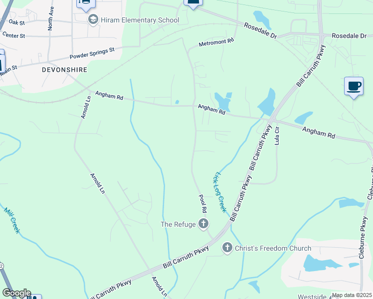 map of restaurants, bars, coffee shops, grocery stores, and more near 574 Pool Road in Hiram