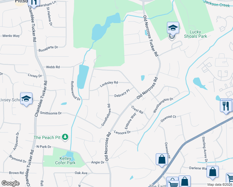map of restaurants, bars, coffee shops, grocery stores, and more near 4442 Debracy Place in Tucker