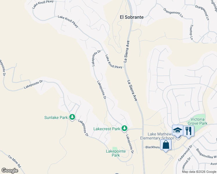 map of restaurants, bars, coffee shops, grocery stores, and more near 17750 Crown Creek Cir in Riverside