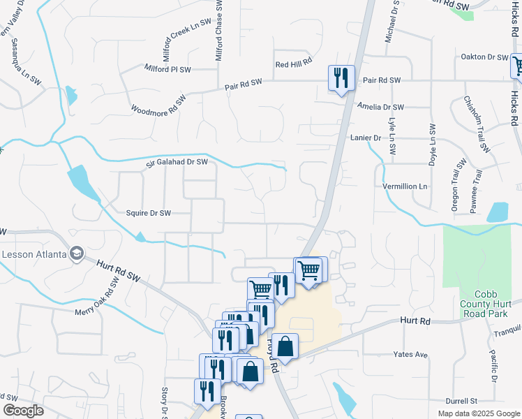 map of restaurants, bars, coffee shops, grocery stores, and more near 3403 Velvet Creek Drive Southwest in Marietta