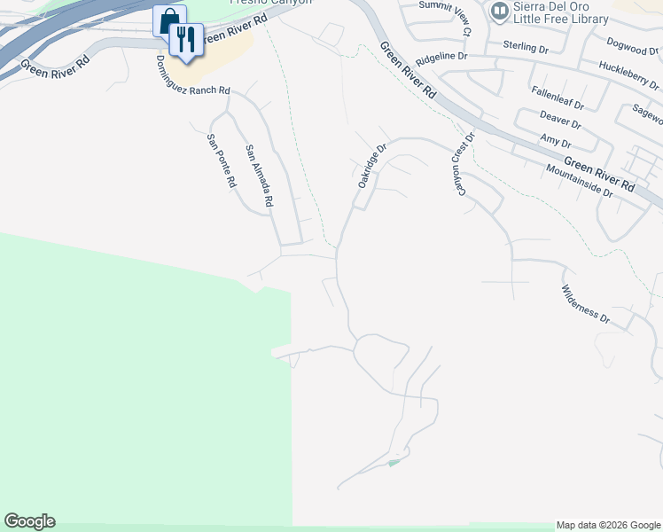 map of restaurants, bars, coffee shops, grocery stores, and more near 3750 San Ramon Drive in Corona
