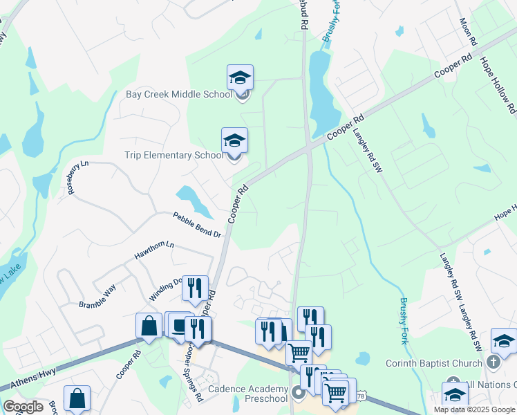 map of restaurants, bars, coffee shops, grocery stores, and more near 773 Cygnet Lane in Grayson