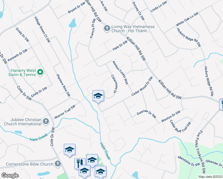 map of restaurants, bars, coffee shops, grocery stores, and more near in Lilburn