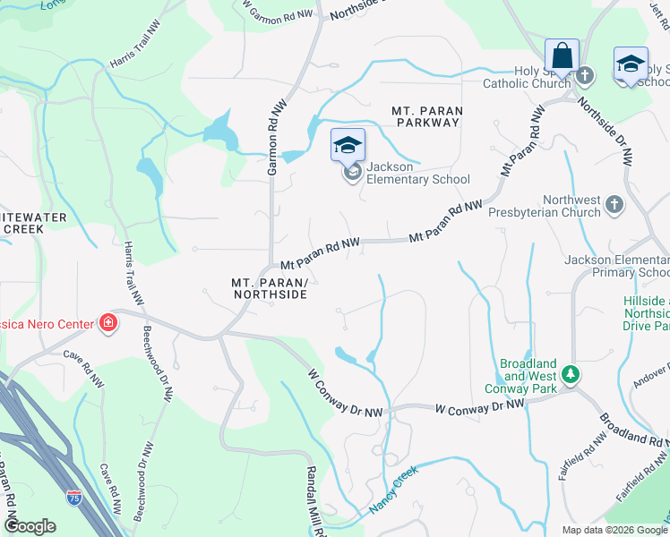 map of restaurants, bars, coffee shops, grocery stores, and more near 1350 Mount Paran Road Northwest in Atlanta