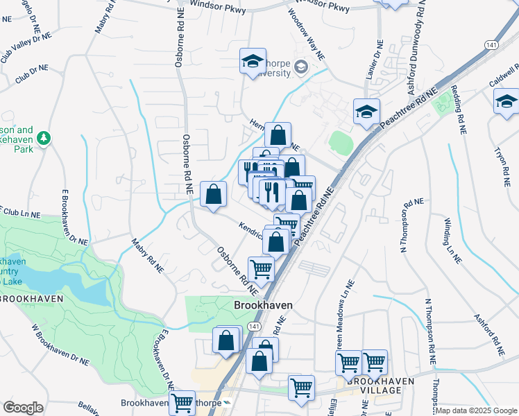 map of restaurants, bars, coffee shops, grocery stores, and more near 705 Town Boulevard in Atlanta