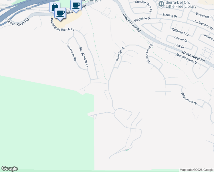 map of restaurants, bars, coffee shops, grocery stores, and more near 3750 San Ramon Drive in Corona