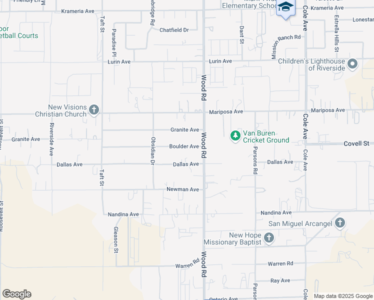 map of restaurants, bars, coffee shops, grocery stores, and more near 18895 Boulder Avenue in Riverside