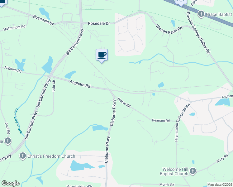 map of restaurants, bars, coffee shops, grocery stores, and more near 1474 Angham Road in Hiram