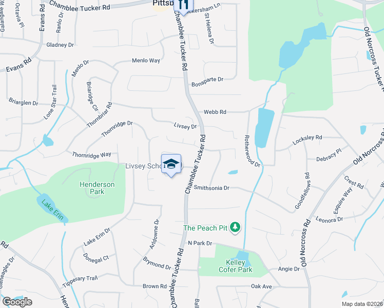 map of restaurants, bars, coffee shops, grocery stores, and more near 4679 Chamblee Tucker Road in Tucker