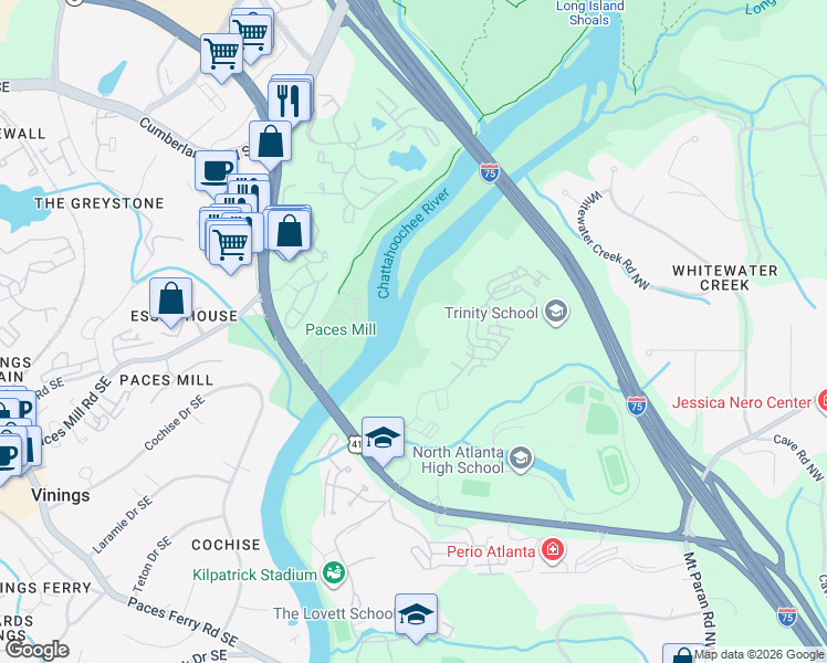 map of restaurants, bars, coffee shops, grocery stores, and more near 4405 Northside Parkway Northwest in Atlanta