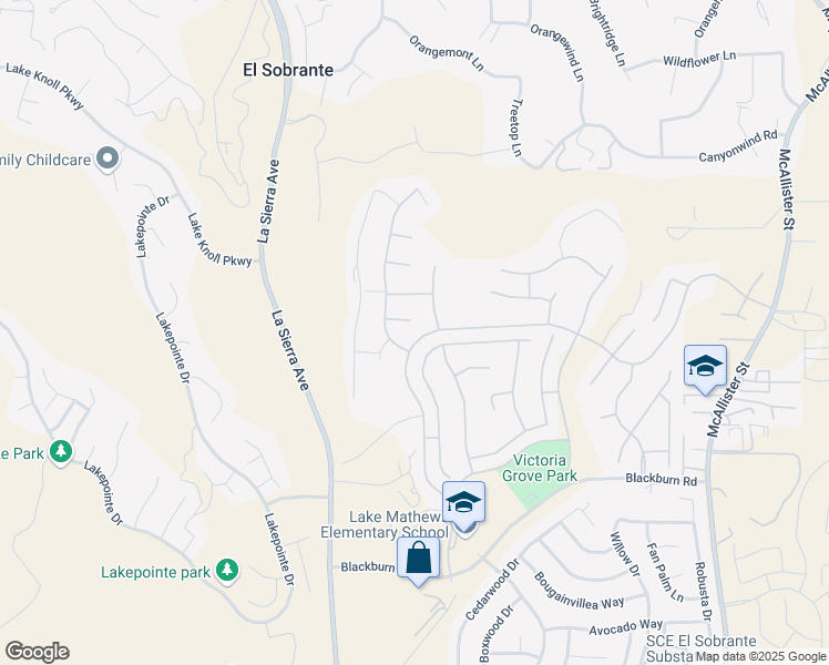 map of restaurants, bars, coffee shops, grocery stores, and more near 17251 Greentree Drive in Riverside
