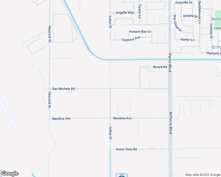 map of restaurants, bars, coffee shops, grocery stores, and more near 1425 San Michele Road in Moreno Valley
