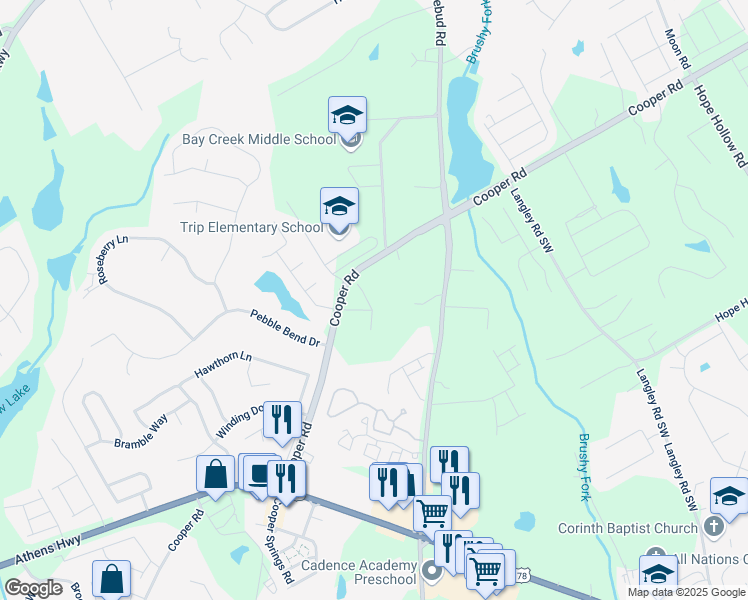 map of restaurants, bars, coffee shops, grocery stores, and more near 793 Cygnet Lane in Grayson